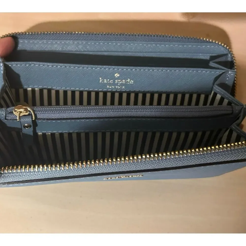 Kate Spade Saffiano Leather Zip Around Continental Wallet Blue Clutch Staci L